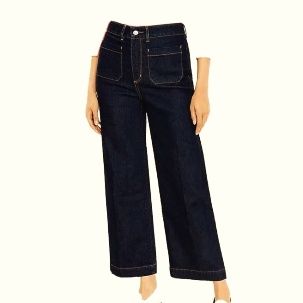 LOFT Women's Vintage Style Wide Leg Jeans Curvy Size US 12. Dark indigo